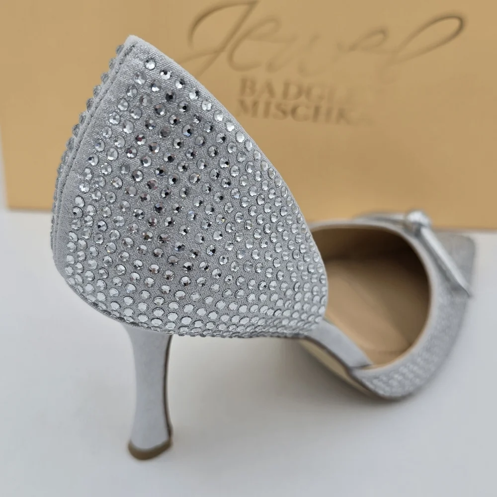 NIB Jewel Badgley Terresa D'Orsay Stiletto Pumps, Silver Textile, Women's Size 7 - Picture 2 of 16